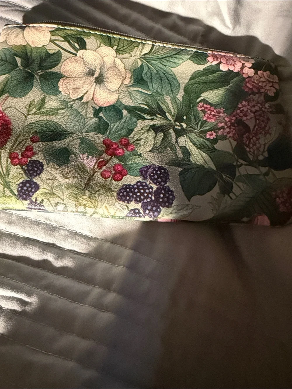 Floral Zip Pouch Clutch - Green Floral Print filled